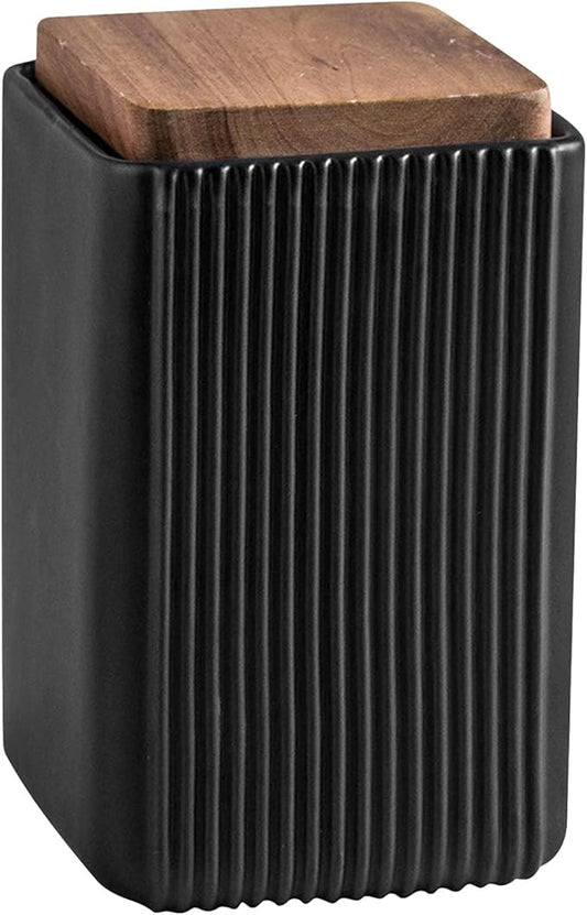 Ceramic Storage Jars Modern Elegant Polished Airtight Gorgeous Storage Canisters with Wooden Lid Small Food Stroage Jar for Kitchen Spice Tea Vanilla Sugar Coffee Beans (Black,Large size,17cm*10cm)