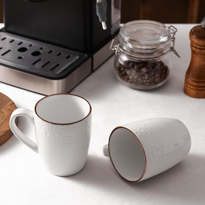 famiware Coffee Mugs Sets for 4, Eden 12 oz Mug Set, Coffee Cups with Handle for Coffee, Tea, Cocoa and Milk, Microwave and Dishwasher Safe, White Floral