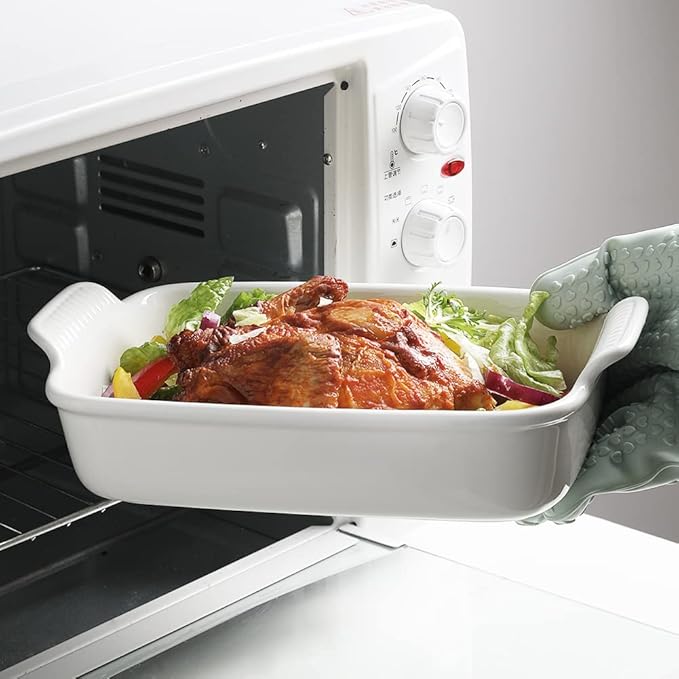 Sweejar Baking Pans Set, Ceramic 9x13 Baking Dish with Handle, Rectangular Casserole Dishes for Oven, Bakeware Sets of 3, Durable Lasagna Pan Deep for Kitchen, Banquet, Wedding Gift(White)