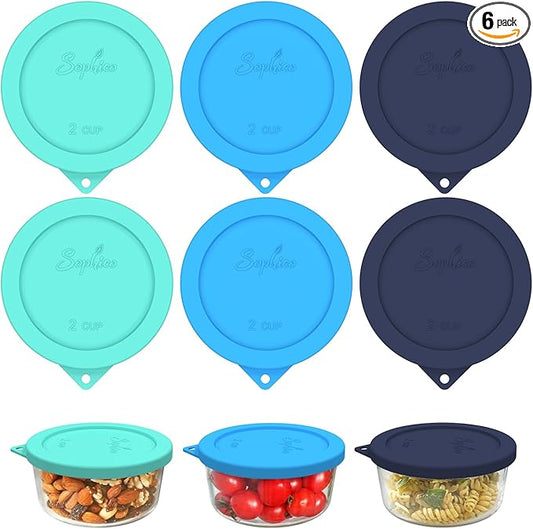Sophico 2 Cup Round Silicone Storage Cover Lids Replacement for Pyrex 7200-PC and Anchor Hocking Glass Bowls (Container not Included) (MIX-6pack)
