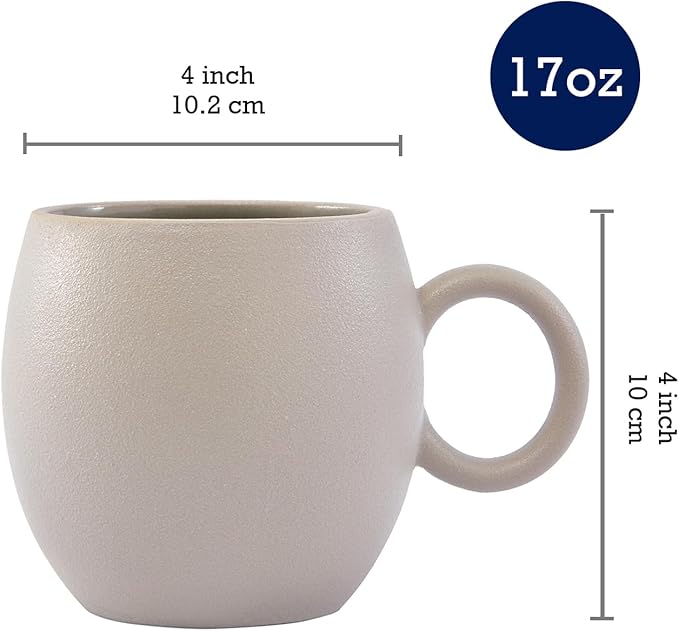 Bico Reactive Glaze Light Grey 16oz Stoneware Round Mugs Set, Set of 2, Microwave and Dishwasher Safe, for Coffee, Hot Chocolate, Milk