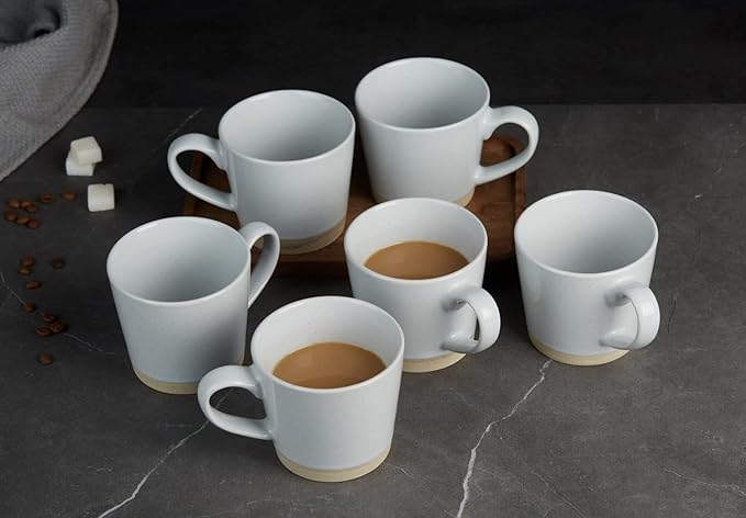 famiware Coffee Mugs for 6, 12 oz Mug Set, Dringking Cup with Handle for Coffee, Tea, Cocoa, Milk, Saturn serise, Ligth Gray