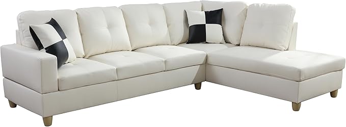 NicBex L Shaped Couch Sectional Couches for Living Room 2 Pieces Modern Sectional Sofa with Right Chaise Sectional Couch with Solid Frame for Living Room, Faux Leather, White