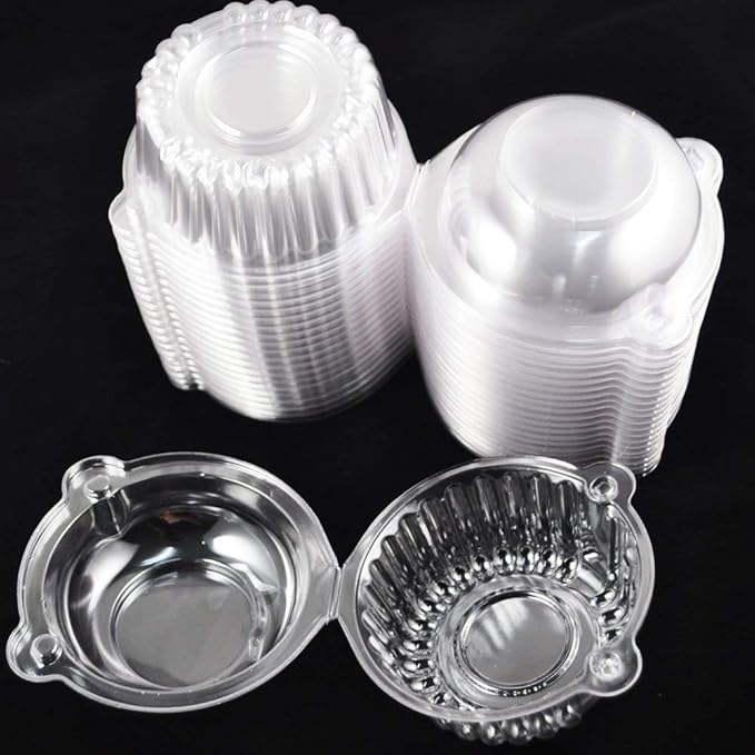 BlueSnail 50 pieces Plastic Single Individual Cupcake Muffin Dome Holders Cases Boxes Cups Pods