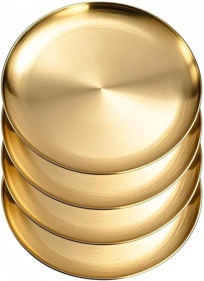 18/8 Stainless Steel Dinner Plate for Main Dishes, Grilled Meat, Dessert, Salad, and Fruit - 9 Inches (23 cm) Large Capacity（Gold-4pc）