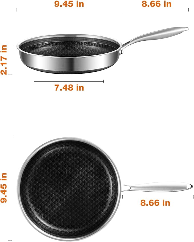 8-10 Inch Non Stick Frying Pans, Ceramic Coating NonStick Stainless Steel Pan Set, Tri-Ply Skillets and Pan Set with Lid, Cool-Touch Handle, Dishwasher and Oven Safe