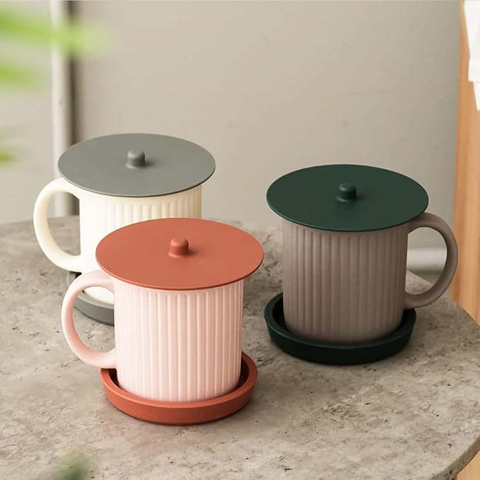 Carrotez 2 Pack Silicone Cup Cover Lids, 4.3 Inch Mug Covers, Reusable Silicone Coffee and Tea Cup Lids - Orange