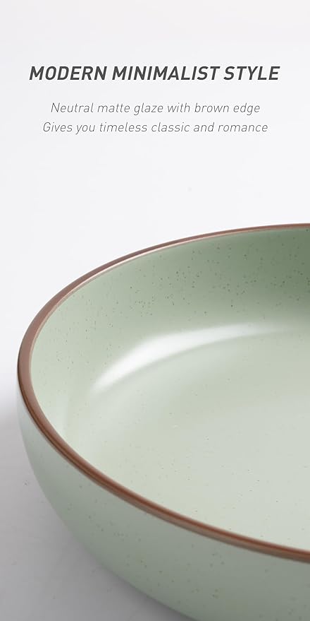 famiware Mercury Pasta Bowls Set of 4, 33 oz Large Salad Bowls, Stoneware Pasta Plates Bowls, Serving Bowls for Kitchen, Microwave & Dishwasher Safe, Light Green