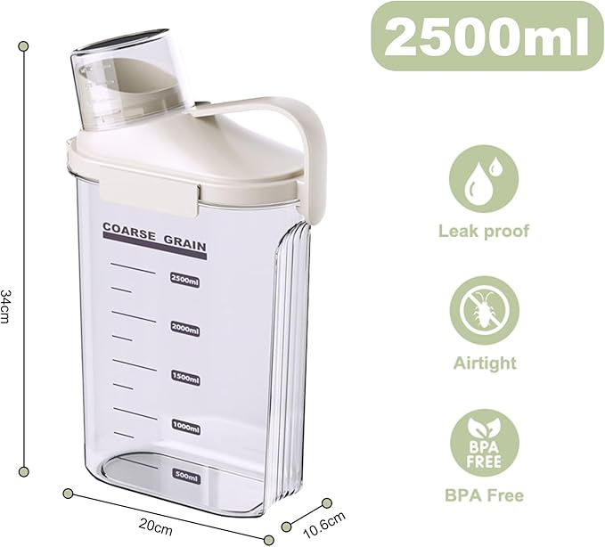 3 Pack Airtight Food Storage Containers Cereal & Dry Food Storage Container Set with Handles and Lids Clear Plastic Containers for Kitchen Cabinet Pantry Organization, 5.51LBS Rice Dispenser, Bpa Free