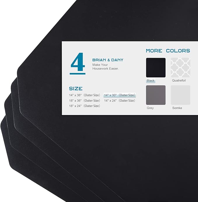 BRIAN & DANY Wire Shelf Liner 14" X 30", Heavy Duty Shelf Liners for Wire Shelving, Waterproof Protector Mats, Set of 4, Black