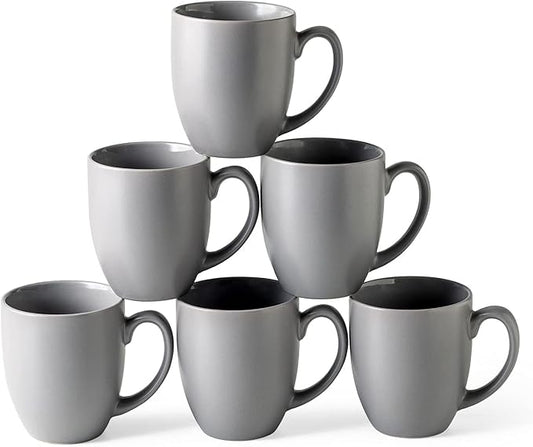 AmorArc 12 oz Coffee Mugs Set of 6, Ceramic coffee mugs with large handle for Men Women, Coffee Mugs for Coffee,Tea,Latte,Cocoa. Easy to Hold&Clean, Dishwasher&Microwave Safe, Matte Grey