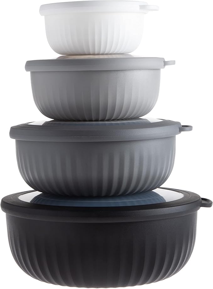 COOK WITH COLOR Prep Bowls with Lids- Wide and Deep Nesting Plastic Small Mixing Bowl Set with Lids, 8 Piece Set - Wide Bowls, Black/White