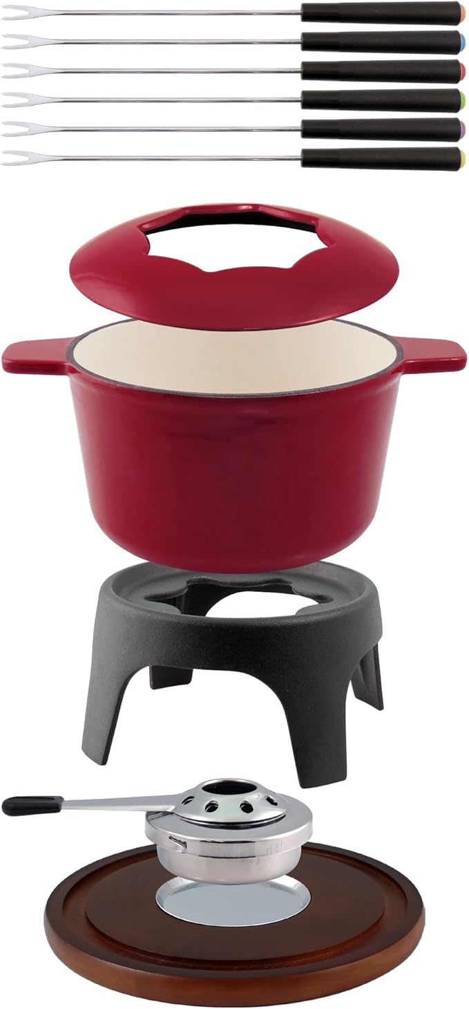 Swissmar F66705 Sierra 1.6-Quart Cast Iron Meat Fondue Set, 11-Piece, Cherry Red