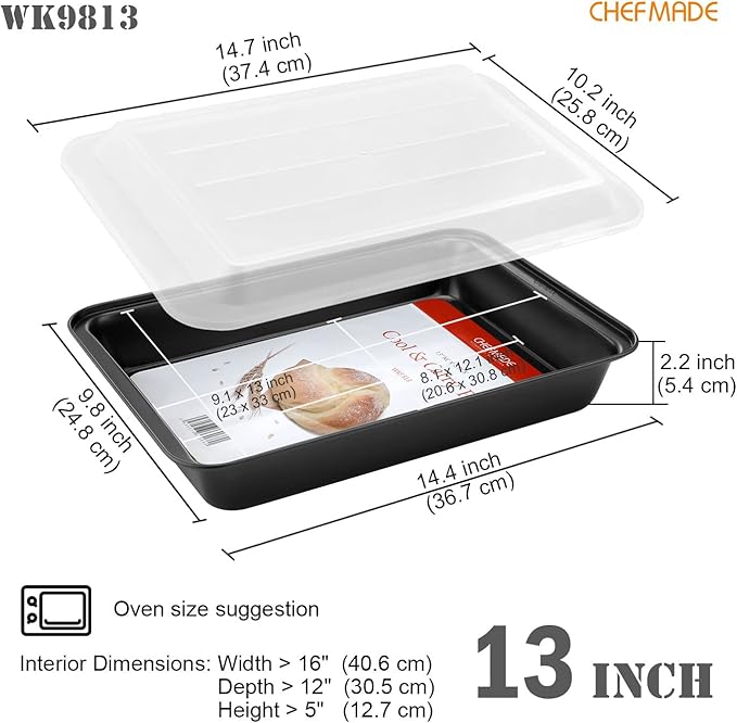 CHEFMADE Rectangular Cake Pan, Nonstick 13-Inch Rectangular Baking Pan with Lid