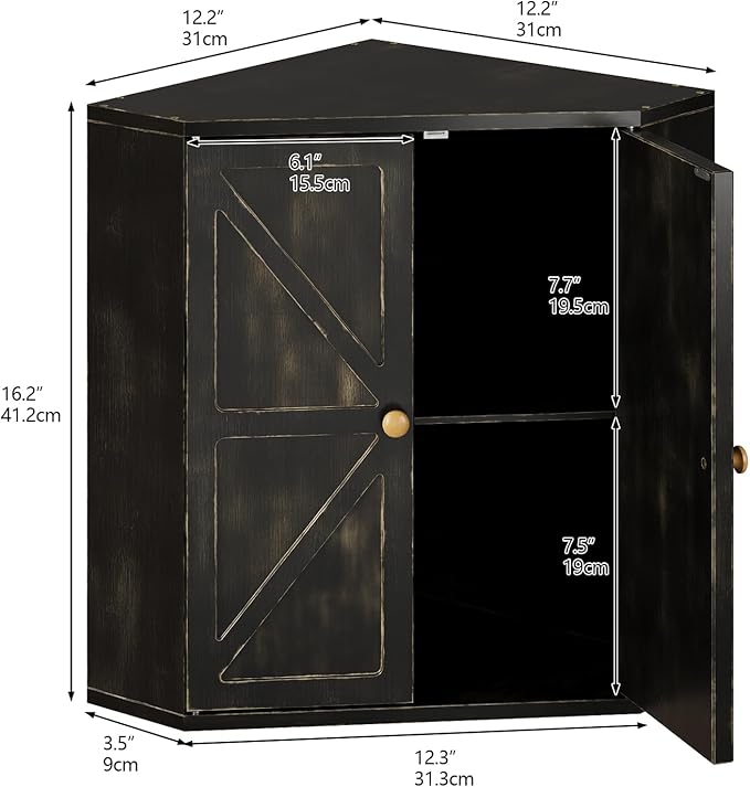 Corner Bread Box for Kitchen Counter Double Layer Bamboo Bread Storage Container Large Capacity Bread Storage Bin Farmhouse Breadbox Organizer (Antique Black)