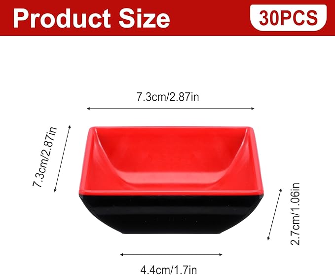 30 Pcs Dipping Sauce Bowls, Mini Soy Sauce Dishes Pinch Bowl Serving Cups Side Dish Plate Restaurant Suppplies for Condiment Ketchup BBQ Desserts Charcuterie Board(Black, Red)