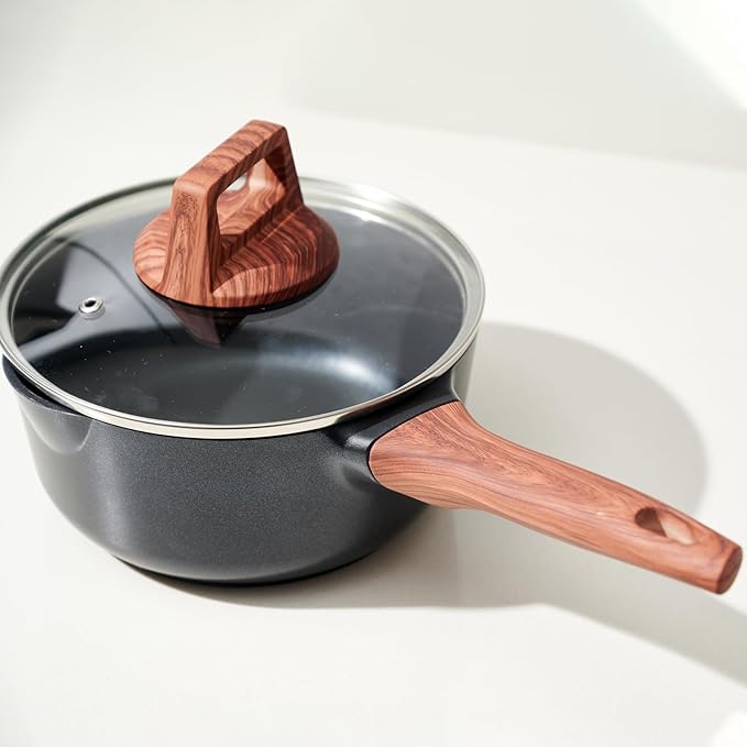 3-Piece Granite Non-Stick Cookware Set - 9.5" Frying Pan, Skillet, 7" Sauce Pan with Lid - PFOA Free