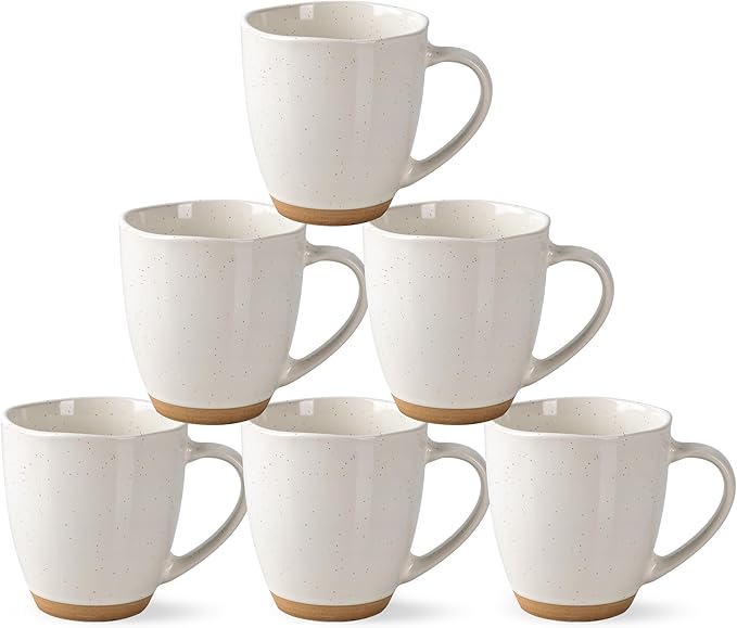 AmorArc 12oz Ceramic Coffee Mugs set of 6, Stylish Coffee Mugs with Rustic Terracotta Underside for Latte/Cappuccino/Milk/Cocoa, Dishwasher&Microwave Safe, Light Beige