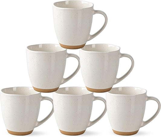 AmorArc 12oz Ceramic Coffee Mugs set of 6, Stylish Coffee Mugs with Rustic Terracotta Underside for Latte/Cappuccino/Milk/Cocoa, Dishwasher&Microwave Safe, Light Beige