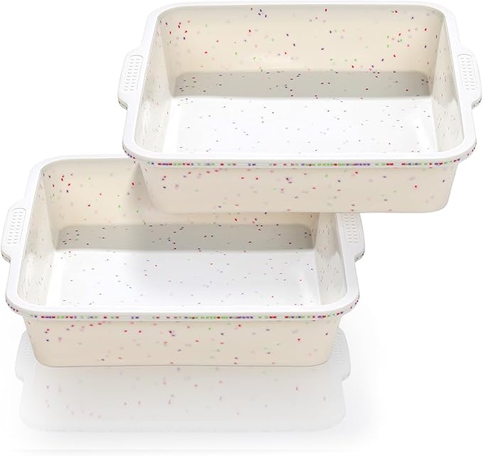 Vinino 8 inch Silicone Square Cake Pan with Metal Reinforced Frame Set of 2, Nonstick Silicone Brownie Pans BPA Free Suitable for Making Cakes, Brownies, Bread