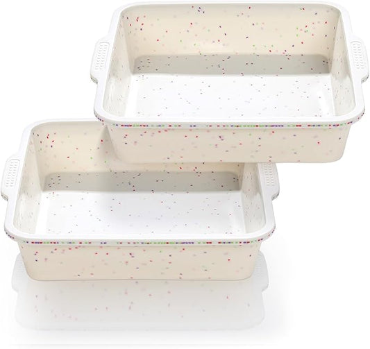 Vinino 8 inch Silicone Square Cake Pan with Metal Reinforced Frame Set of 2, Nonstick Silicone Brownie Pans BPA Free Suitable for Making Cakes, Brownies, Bread