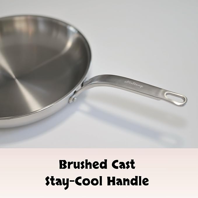 12-Inch 5-Ply Stainless Steel Frying Pan, Chef's Skillet, Induction Ready, Stay-Cool Handle Design