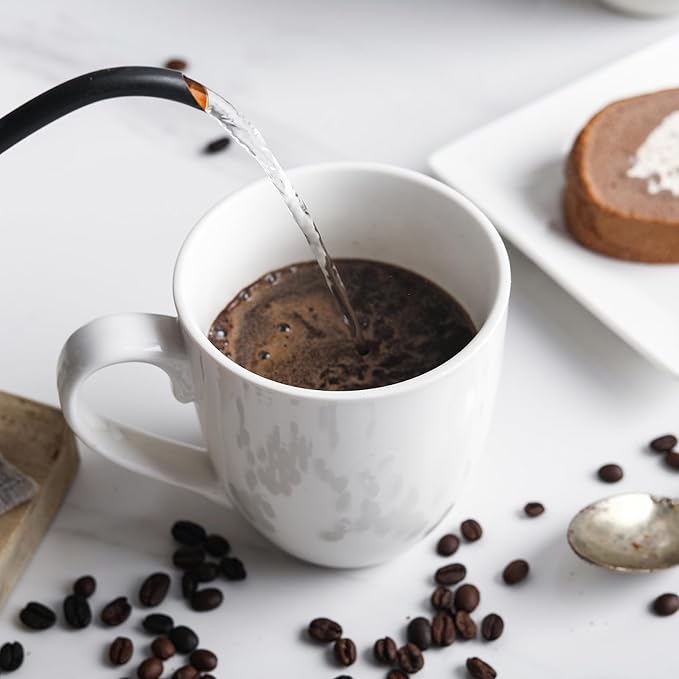 Coffee Mugs Set of 6, 16Oz Large Ceramic Mugs with Comfort Grip, White Porcelain Coffee Cups for Cocoa, Latte, Hot Tea, Cappuccino, Mocha, Milk, Dishwasher Safe, 5.5 x 4.5 inch