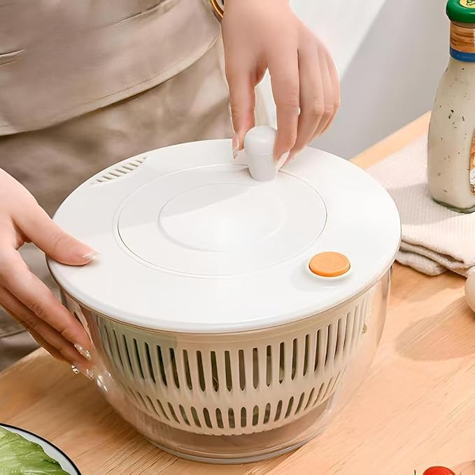 Large Salad Spinner and Slicer - 5.3 Qt, Grater with Container and Lid & Kitchen Gadget set, Vegetable Dryer Grater, with Fruits Wash Bowl, with Slicer and Shredder (Ivory White)