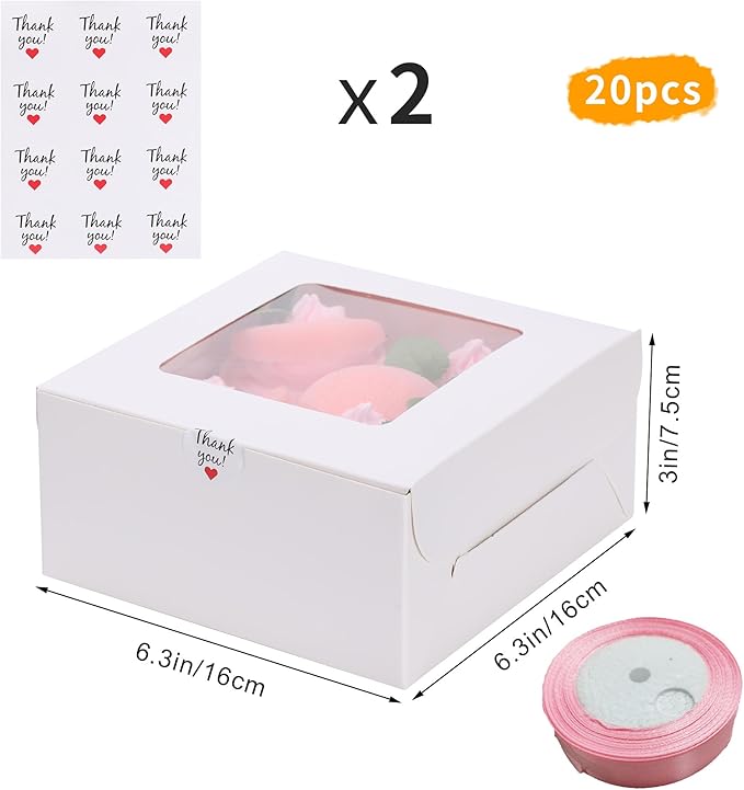 20Packs- 4 Count White Cupcake Containers Bakery Cake Boxes, Birthday, Wedding, Christmas party, Auto-Popup Cupcake Boxes for personalized gift giving , Cookies, Baking Gift Display,cake boxes
