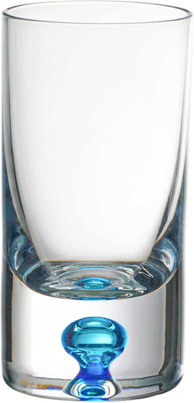 Barski Shot Glasses - Liquor Glass - Set of 6 - Crystal Glass - Assorted Colored Bubble in Base - Thick Base - 1.25 Oz. for Vodka, Whiskey, Tequila - Espressos - Spirits & Liquors - Made in Europe