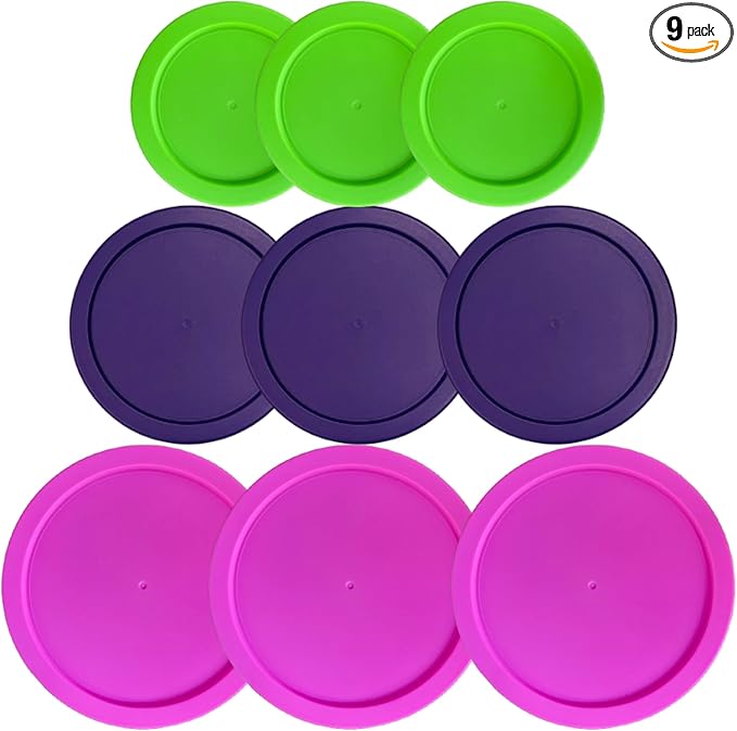 2, 4 & 7 Cup Spring Green, Purple, Pink Replacement Lids/Covers for Pyrex, Anchor Hocking & KlareWare Storage Bowls *Lids Only Glass Container Not Included* (9 Pack *Three of Each Size*)