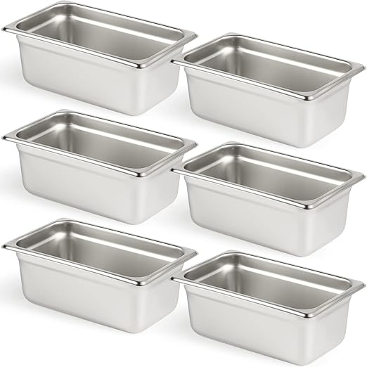 CURTA 6 Pack Anti-Jam Hotel Pans, 1/4 Size 4 Inch Deep, NSF Commercial 18/8 Stainless Steel Chafing Steam Table Pan, Catering Storage Metal Food Pan