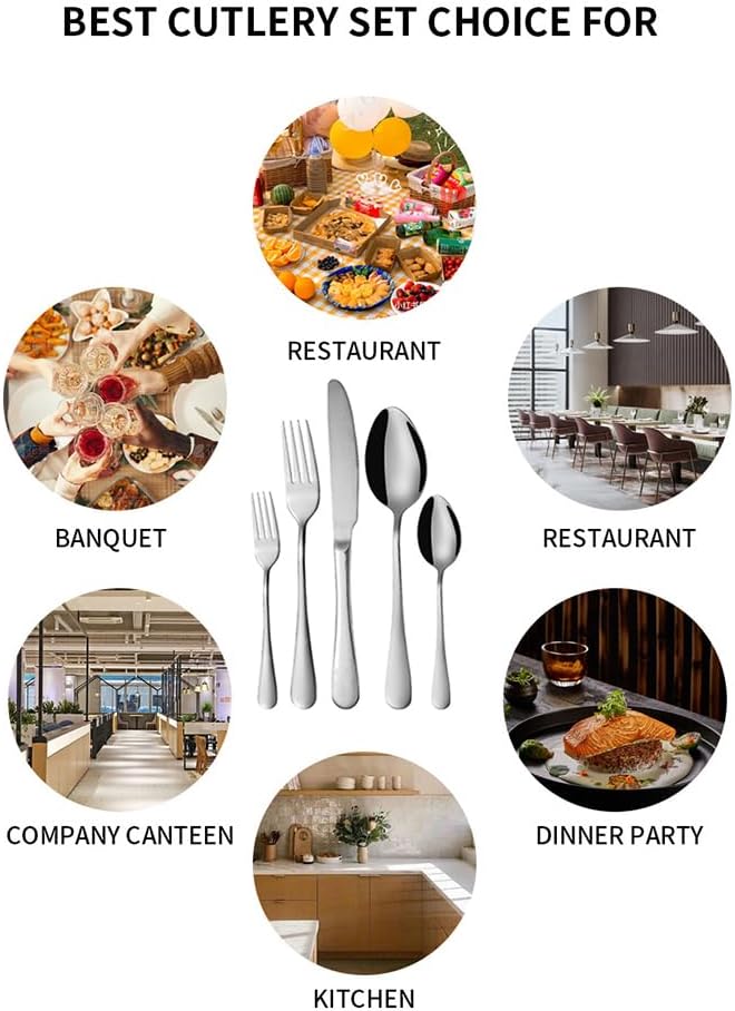 60 Piece Silverware Set with 12 Dinner Knives and Forks, Top-Grade Stainless Steel Cutlery Set for Home, Restaurant and Hotel Dining,Mirror Finish, Dishwasher Safe (Silver)