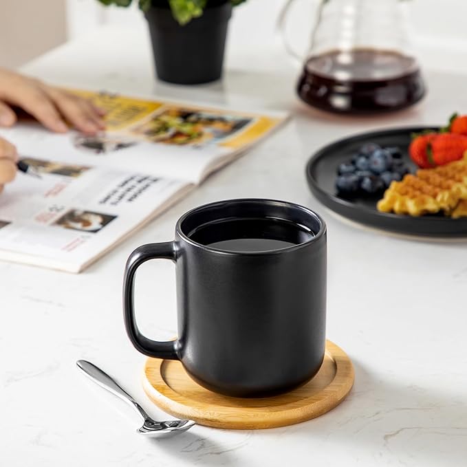 vancasso Stoneware Coffee Mugs Set, 16 oz Ceramic Coffee Cups for Americano Hot Tea Iced Coffee Cold Brew Cocoa Milk Mugs Set of 6, Dishwasher & Microwave Safe, Matte Black