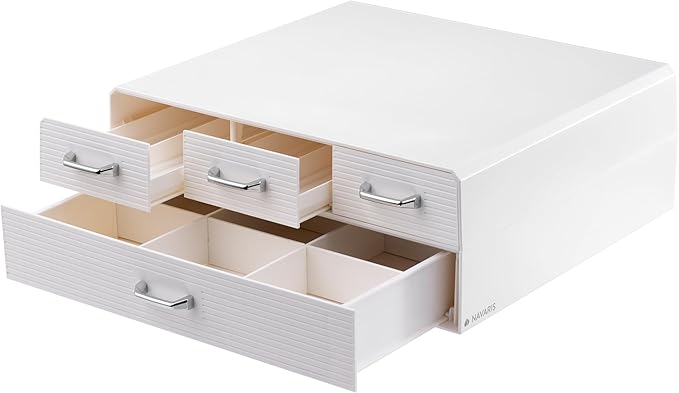 Navaris Coffee Pods Holder in Cream - Coffee Machine Stand and Pod Capsule Storage Drawer - Capsule Holders with 4 Drawers for Maximum Organisation - Easy to Clean - Modern Design