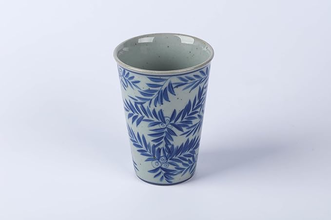 14 oz ceramics Handmade blue and white Retro Coke cups coffee tea set of 4 china Coffee Mugs for Tea, Milk,Dishwasher and Microwave Safe，Free gift soft silicone cover and gift box