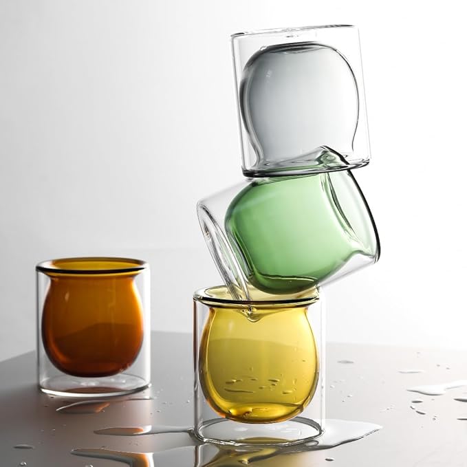 NIRA.Z 3oz Double Wall Glass Espresso Cups – Set of 4 Colorful Insulated Borosilicate Glass Coffee Shot Glasses, Demitasse Cups for Espresso, Latte, Macchiato, Heat Resistant, Ideal for Home & Office