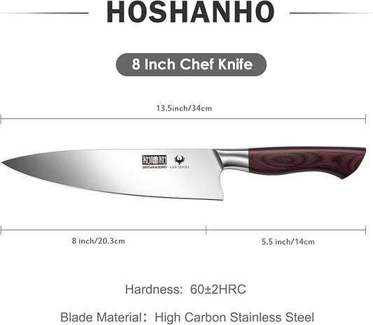 8 Inch Chef Knife for Cooking, Super Sharp High Carbon Stainless Steel Kitchen Knife, Professional Japanese Knife with Durable Wood Handle