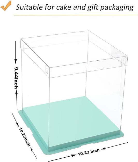 XININSUN clear cake box with ribbon,8inch 10inch cake boxes,transparent tall cake box cake carrier,Cake Containers clear gift box for Wedding,Birthday,Party(6pcs-green)