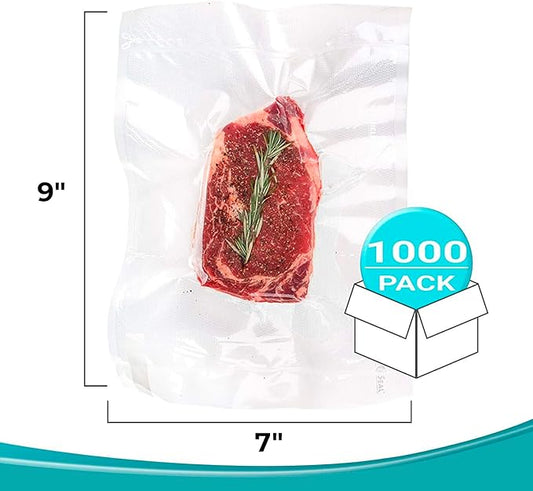 APQ Pack of 1000 Co-Extruded Vacuum Pouches, Clear 7 x 9. Vacuum food bags 7x9. 3 mil Thickness. USDA approved. Polyethylene bags for packing and storing. Perfect for Industrial, food service.