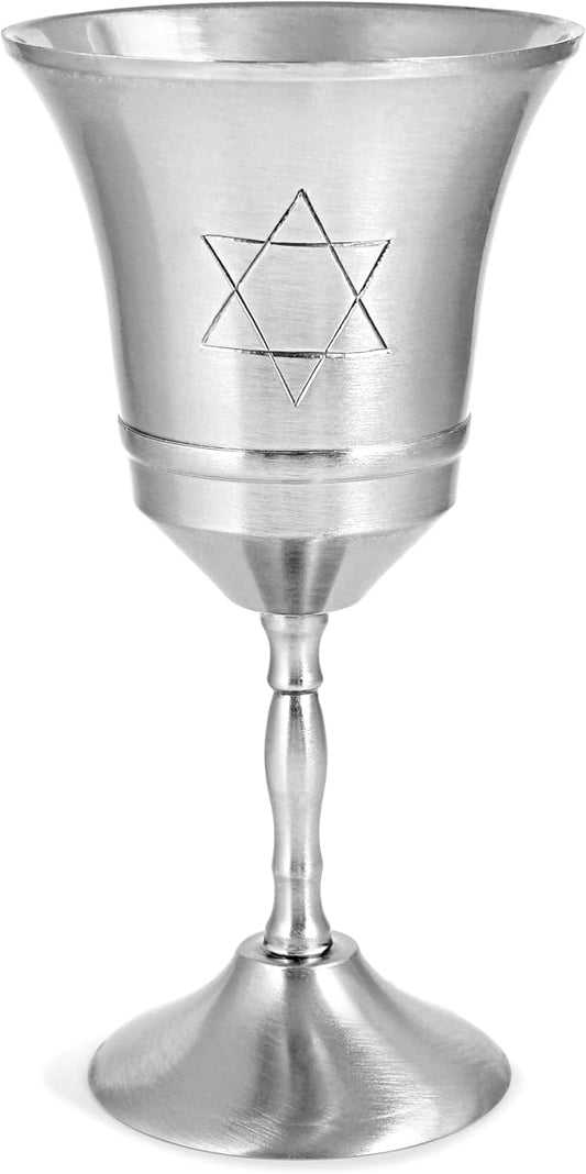 Elegant Traditional Passover Star of David Kiddush Cup Satin Brass Finish - Stainless Steel 5" Stemmed Wine Cup Goblet for Shabbat, Pesach Seder, Bar/Bat Mitzvah, Wedding Gift by Zion Judaica