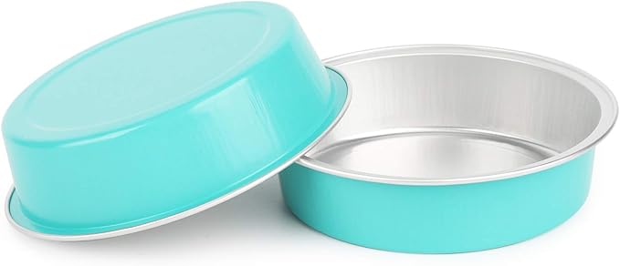 Beasea Mini Pie Pans with Lids, 4 Inch 50 Pack Disposable Cake Pans, 8 Oz Elegant Blue Aluminum Pie Pans for Tart, Quiche & Cheesecake