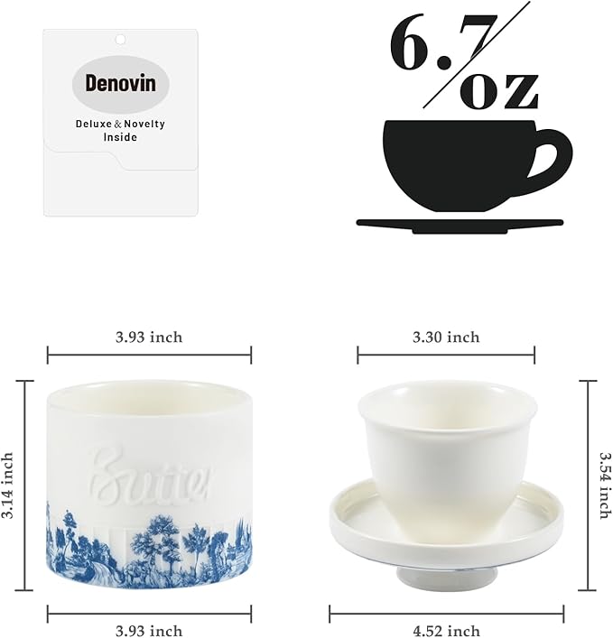 Butter Crock with Water Line, Ceramic Butter French Keeper Dish with Lid for Fresh Spreadable Butter (Forest Blue)