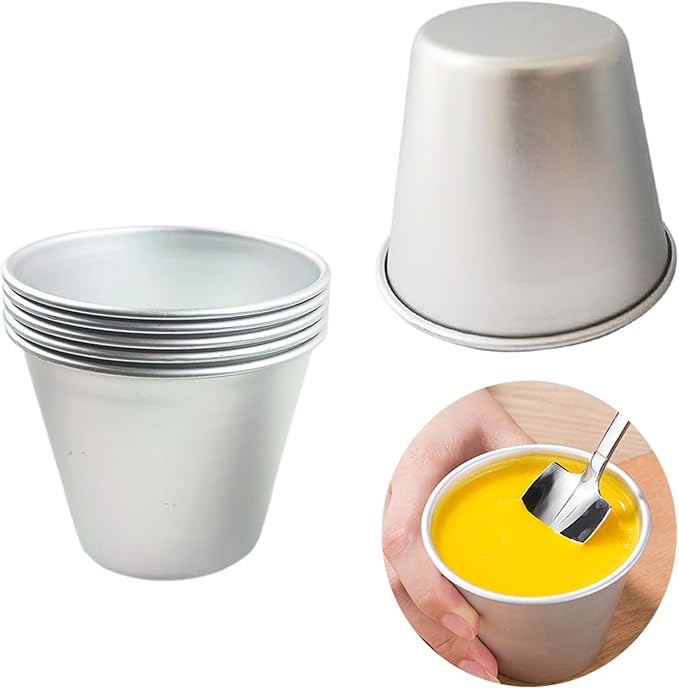 Mantouxixi 6 Packs Pudding Tin Cup, Aluminium Popover Pan Baking Maker, Individual Muffin Chocolate Molten Brownie Tumbler Raspberry Souffle Cupcake Molds - 3.2"x 2.9"