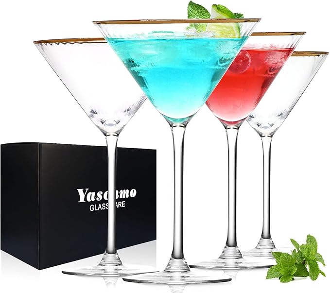 Martini Glasses Set of 4, Gold Rim Hand-Blown Crystal Cocktail Glasses, 10oz Large Martini Glasses for Espresso, Cosmopolitan, Gimlet, Elegant Barware Gift for Birthday, Housewarming, Wedding