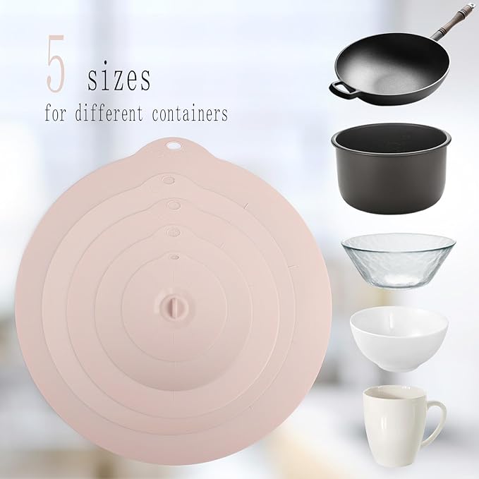 4"-12" Silicone Lids for Cups Bowls Plates Pans, Microwave Splatter Cover, Kitchen Containers Lids Cover for Food Storage, Multiple 5 Pack