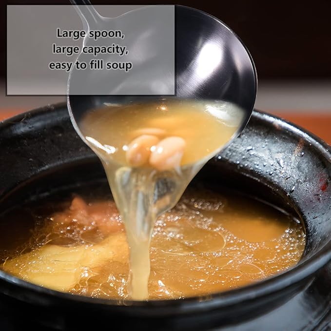 Newness Soup Ladle, [Rustproof, Heat Resistance, Integral Forming] Durable 304 Stainless Steel Soup Spoon with Vacuum Ergonomic Round Handle, Cooking Spoon for Kitchen, 13.7 Inches, Black