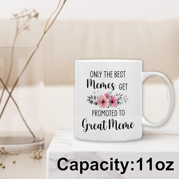 QASHWEY Great Meme Gifts Mug, Great Grandma Gifts, Great Meme to Be Gift Coffee Mug, Pregnancy Announcement Gift for Memes New Great Grandma GreatMeme, Promoted to GreatMeme CoffeeCup Ceramic 11oz