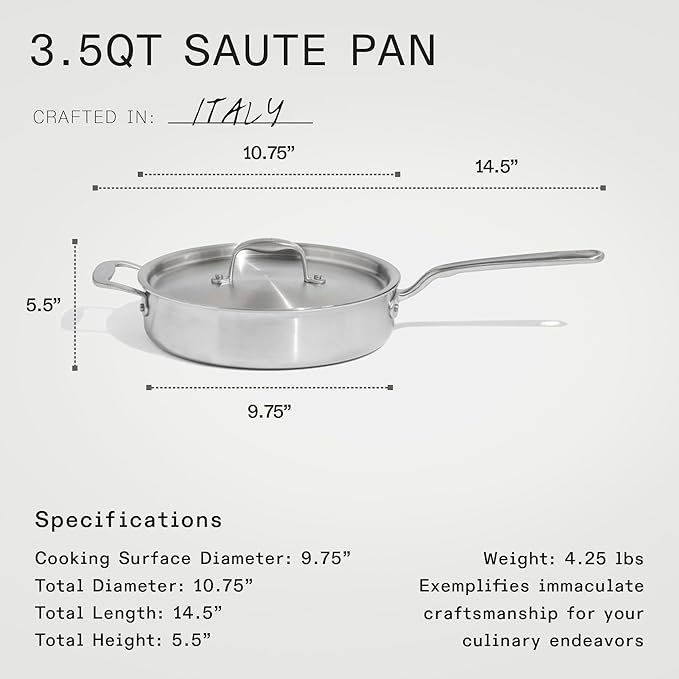 Made In Cookware - 7-Piece Ceramic Non Stick Pot and Pan Set (Stainless Handle) - 5-Ply Stainless Clad - Professional Cookware - Crafted in Italy - Induction Compatible