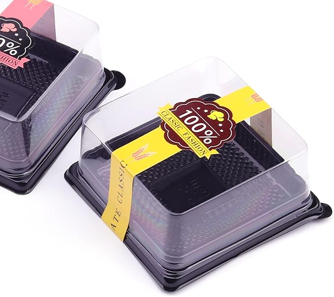 50 Pcs 3.5 Inch Mini Cake Containers - Clear Plastic Cupcake & Muffin Dessert Holders - Mooncake & Cookie Boxes - Wedding & Birthday Gift Box Set With 50 Pcs Stickers